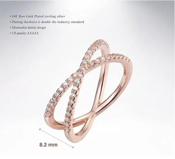 14K Gold Plated X Ring Simulated Diamond CZ Criss Cross Ring for Women pattanaustralia